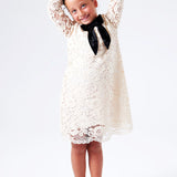 Krem  Güpür Fiyonklu Kız Çocuk Elbise - Bessie