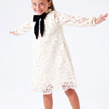 Krem  Güpür Fiyonklu Kız Çocuk Elbise - Bessie