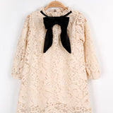 Krem  Güpür Fiyonklu Kız Çocuk Elbise - Bessie