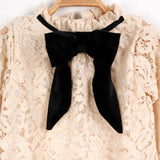 Krem  Güpür Fiyonklu Kız Çocuk Elbise - Bessie