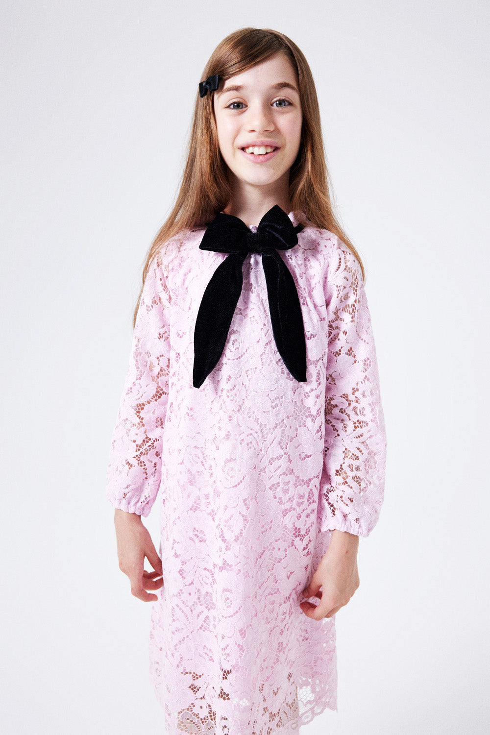 Pembe  Güpür Fiyonklu Kız Çocuk Elbise - Bessie