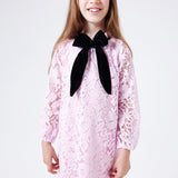 Pembe  Güpür Fiyonklu Kız Çocuk Elbise - Bessie