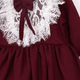 Bordo  Dantel Detaylı Bordo Kız Çocuk Elbise - Gina