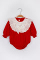 Red Scallop Collar Linen Baby Girl Romper - Tallis