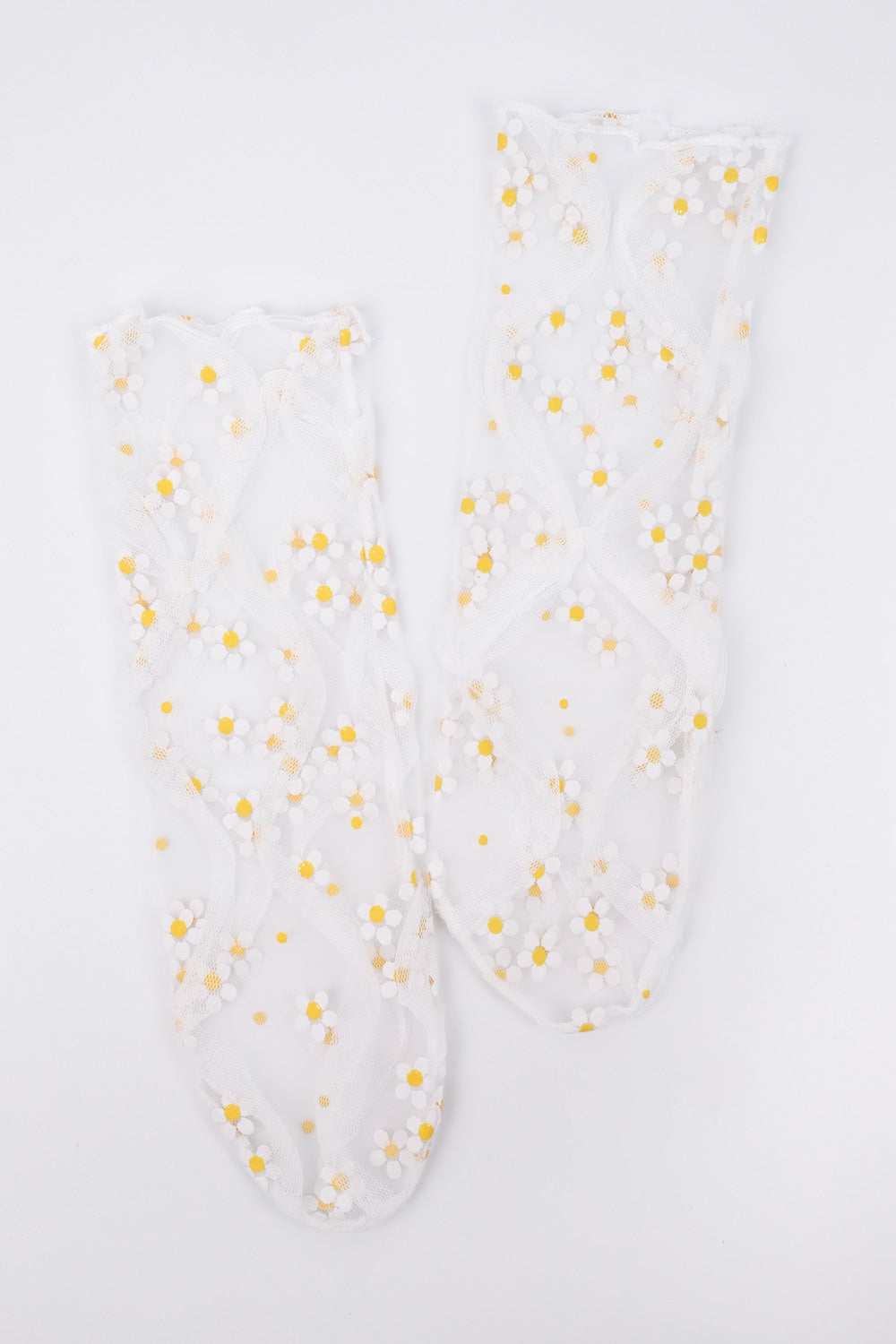 Beyaz Papatya Desenli Kız Çocuk Tül Çorap