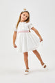 Ecru Pearl In Front Short Sleeve Girl's Dress - Rena