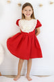 Red Short Sleeve Scallop Detailed Bow Girl's Dress - Rosa