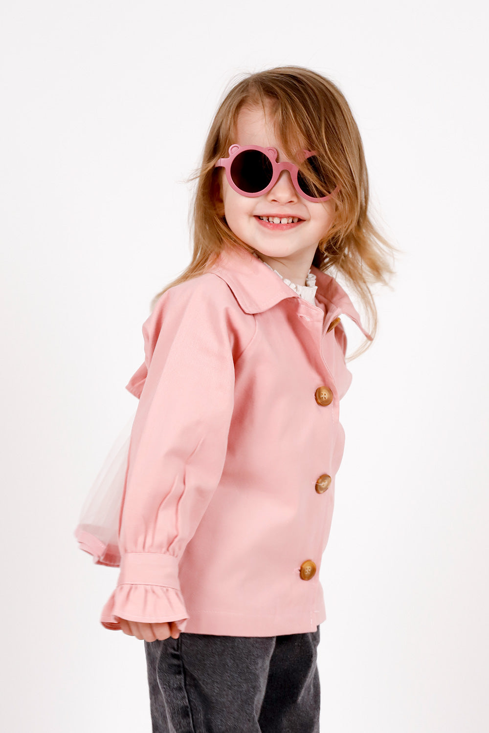 Pembe  Arkası Tül Detaylı Kız Çocuk Trençkot - Maggie