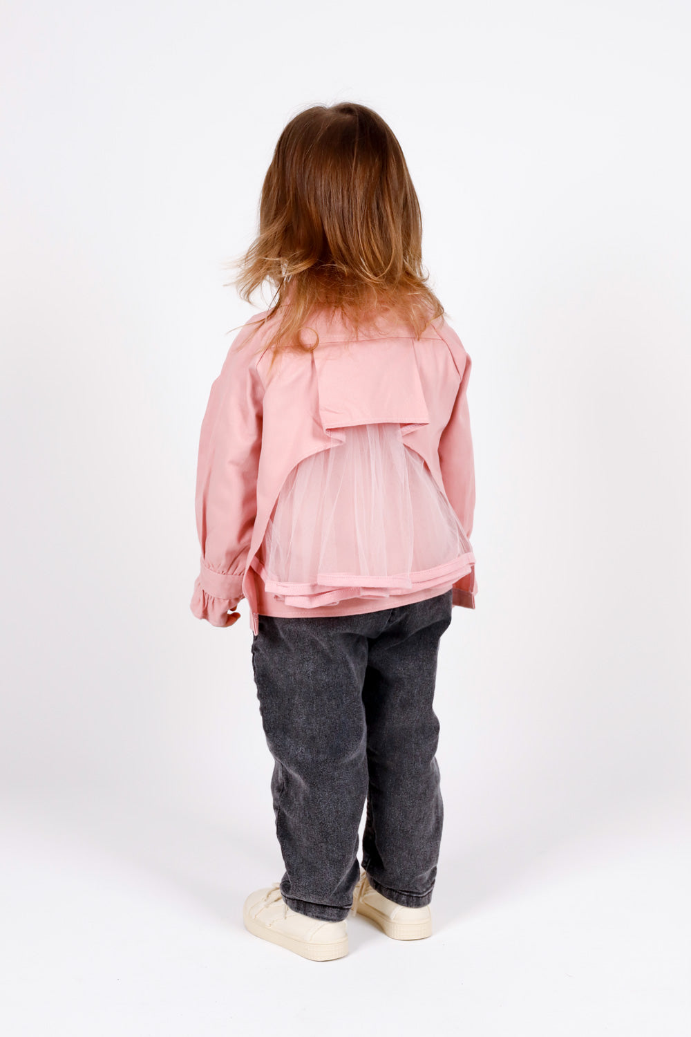 Pembe  Arkası Tül Detaylı Kız Çocuk Trençkot - Maggie