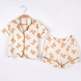 Ekru Ayıcık Desenli Biyeli Kız Çocuk Pijama Takımı