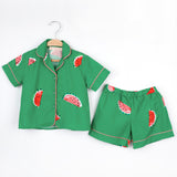 Yeşil Karpuz Desenli Biyeli Kız Çocuk Pijama Takımı