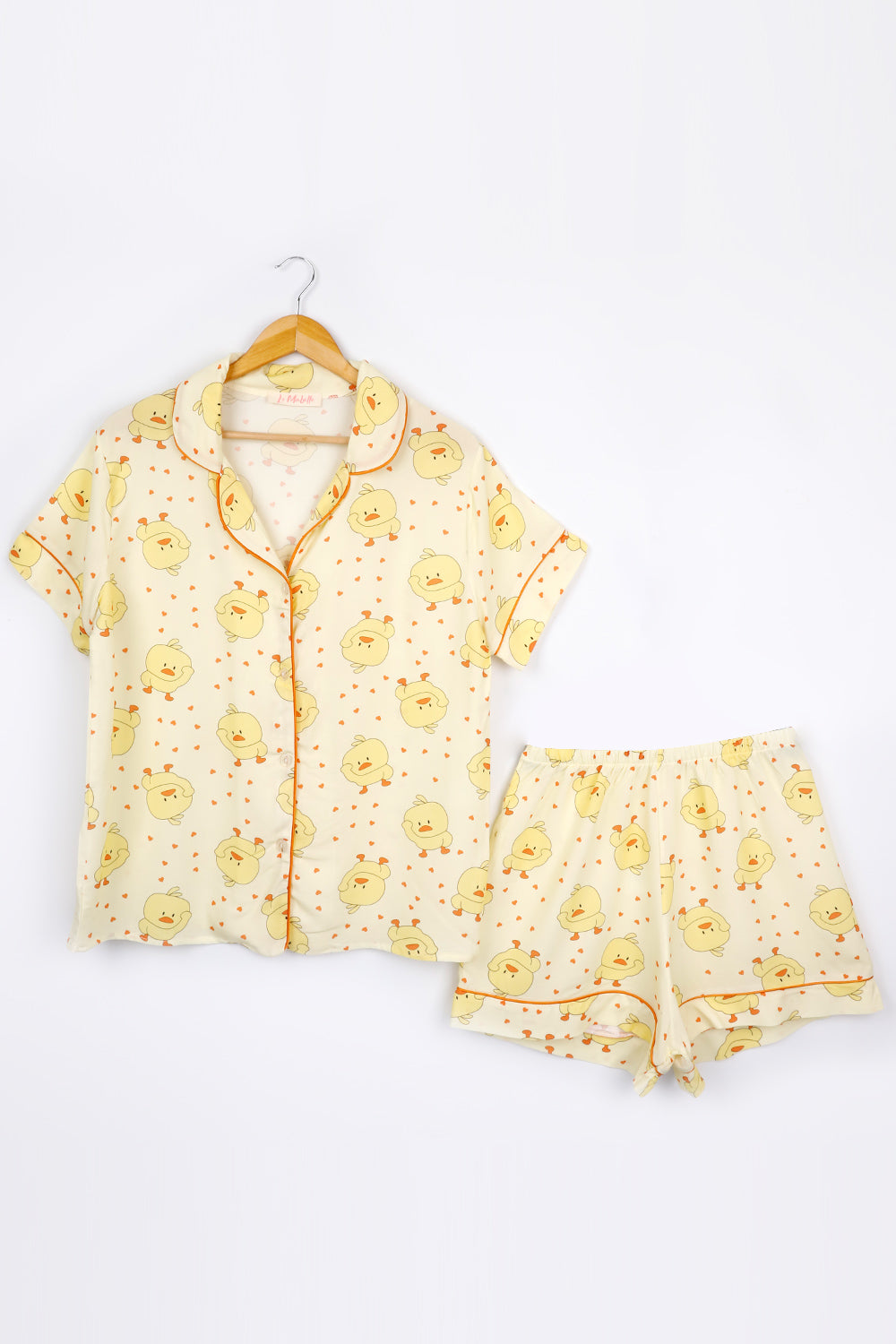 Sarı Civciv Desenli Biyeli Kadın Pijama Takımı