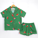 Yeşil Karpuz Desenli Biyeli Kadın Pijama Takımı