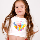 Beyaz  Smile Yıldız Baskılı Kız Çocuk Crop Tişört - Becky