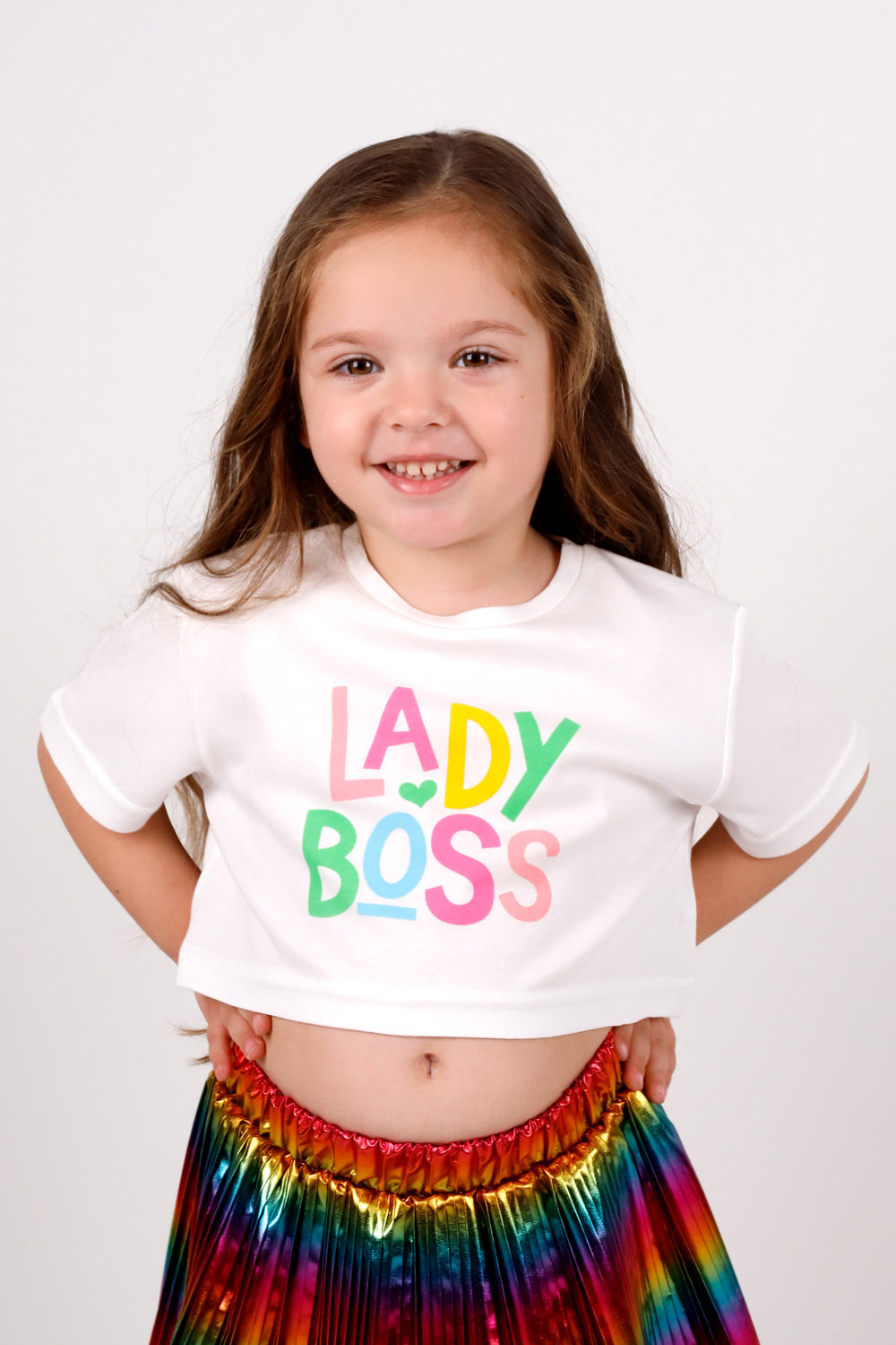 Beyaz  Lady Boss Baskılı Kız Çocuk Crop Tişört - Becky