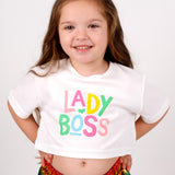 Beyaz  Lady Boss Baskılı Kız Çocuk Crop Tişört - Becky