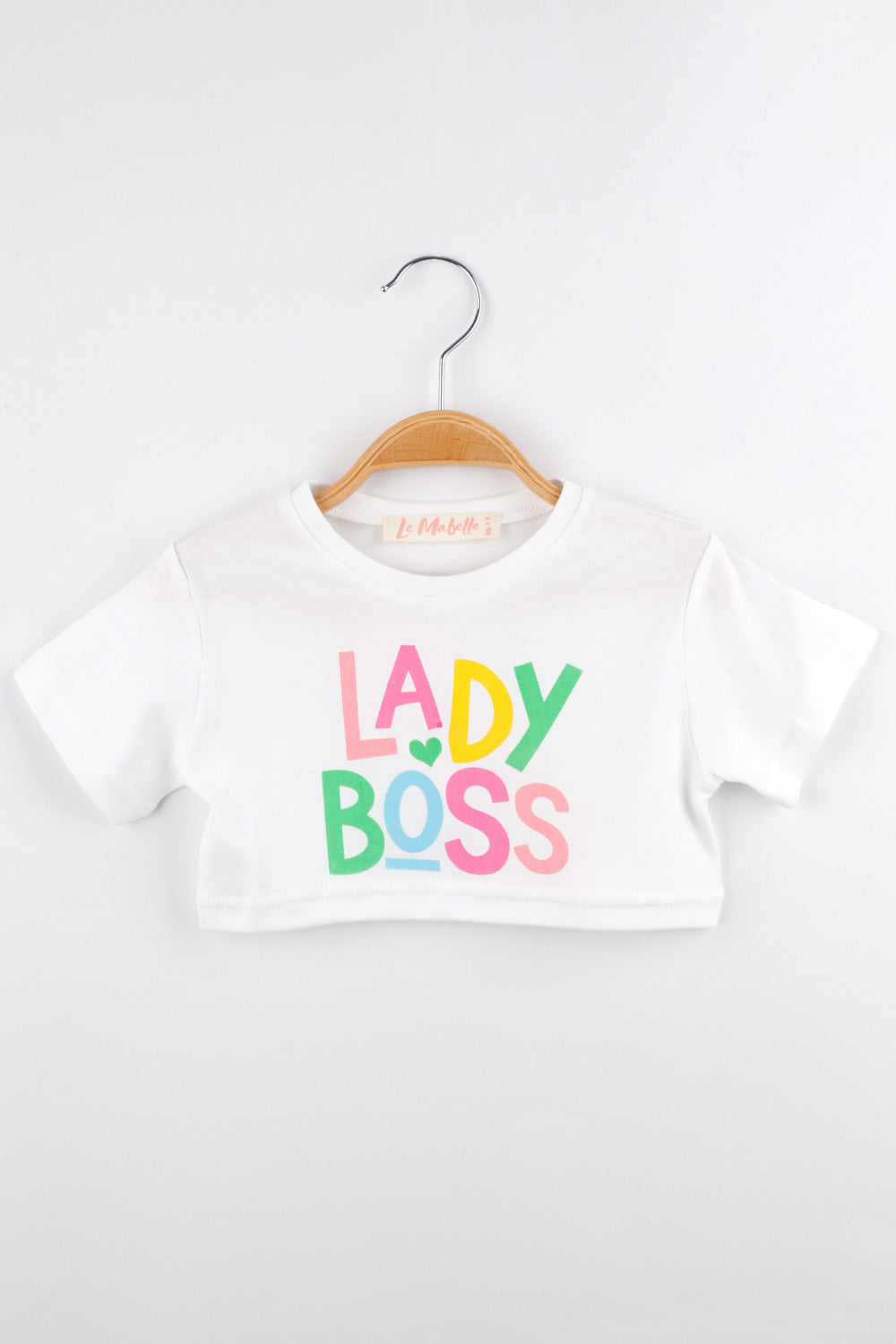 Beyaz  Lady Boss Baskılı Kız Çocuk Crop Tişört - Becky