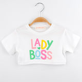 Beyaz  Lady Boss Baskılı Kız Çocuk Crop Tişört - Becky