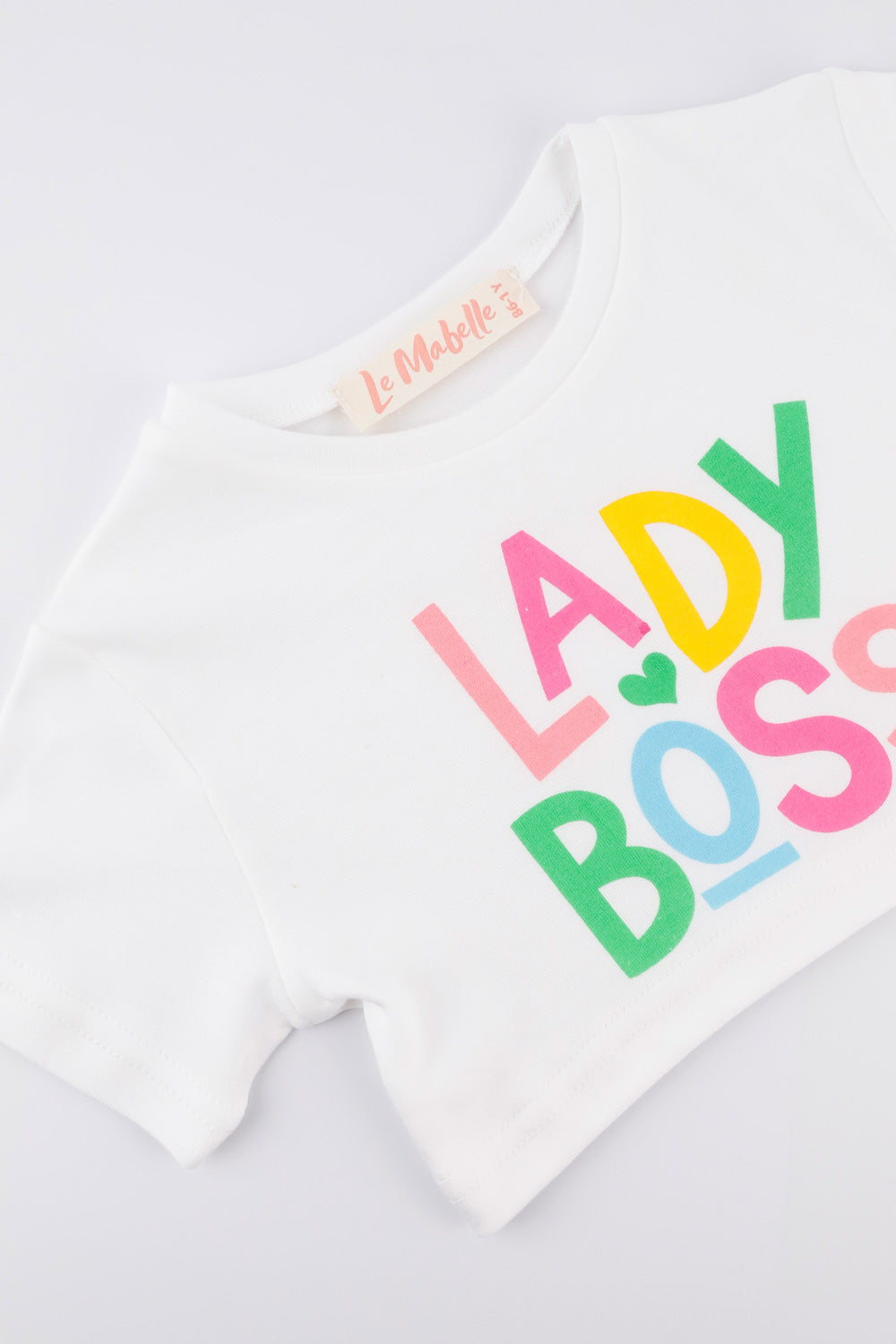 Beyaz  Lady Boss Baskılı Kız Çocuk Crop Tişört - Becky