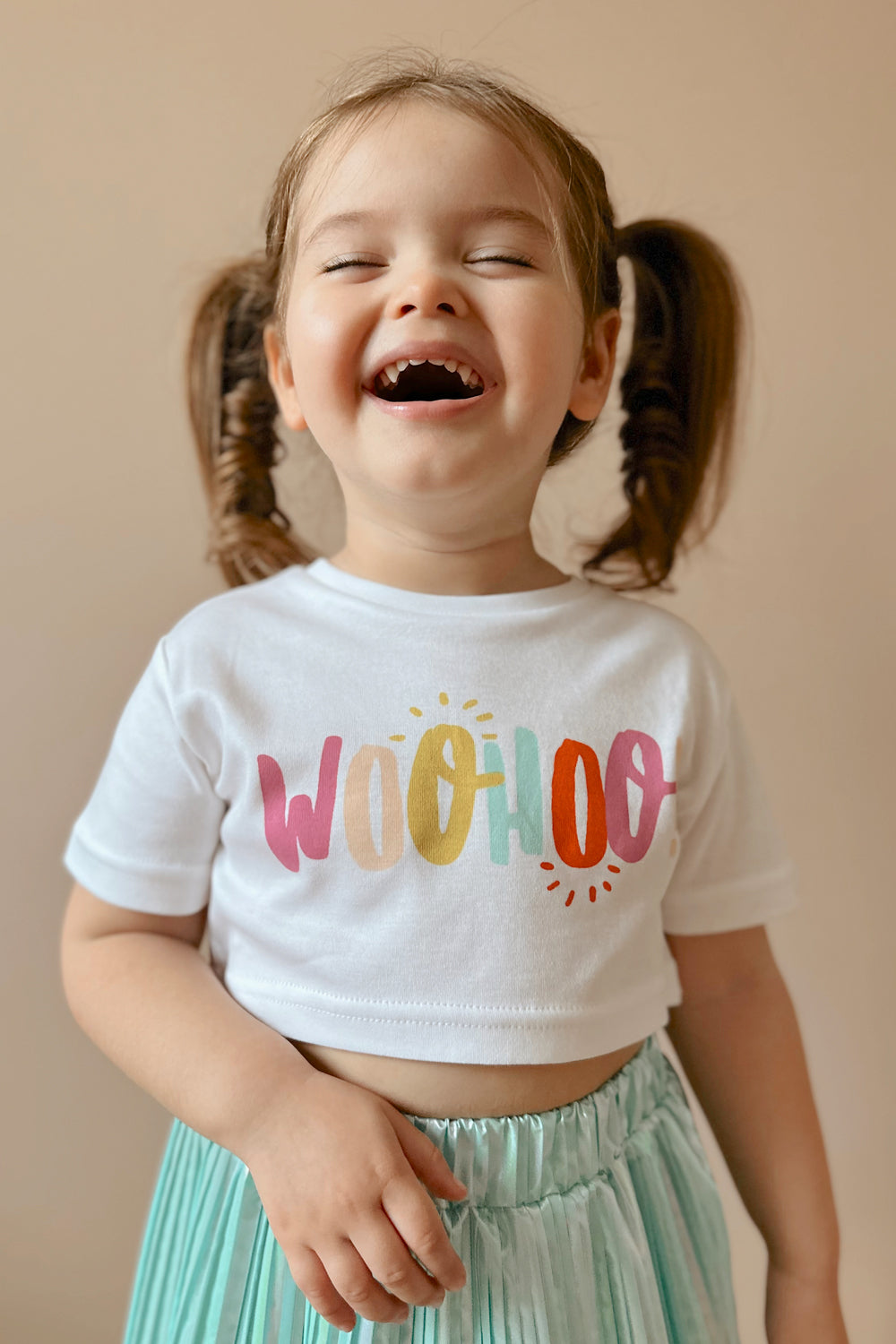 Beyaz  Woohoo Baskılı Kız Çocuk Crop Tişört - Becky