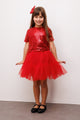 Red Sequin Detailed Tulle Skirt Two Piece Suit