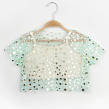 Mint  Yıldız Baskılı Kız Çocuk Tül Crop