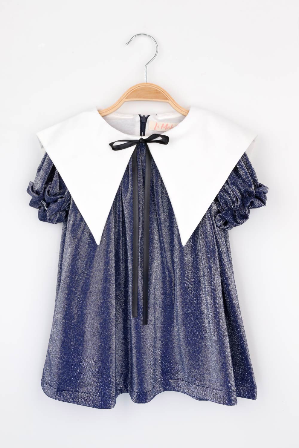 Lacivert Simli Yaka Detaylı Kız Çocuk Elbise - Bethany