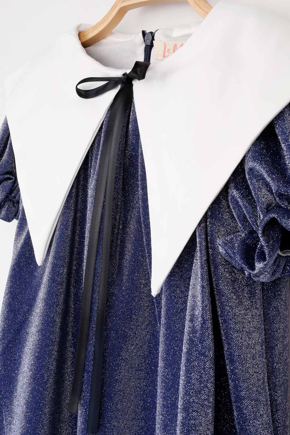 Lacivert Simli Yaka Detaylı Kız Çocuk Elbise - Bethany