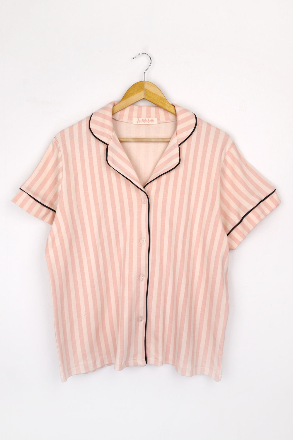 Pudra Şeritli Penye Kadın Pijama Takımı