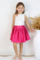 Fuşya  Tek Omuzlu Fiyonk Detaylı Etek Crop Kız Çocuk İkili Takım - Luisa
