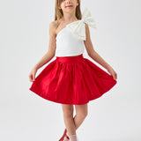 Kırmızı Tek Omuzlu Fiyonk Detaylı Etek Crop Kız Çocuk İkili Takım - Luisa