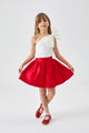 Kırmızı  Tek Omuzlu Fiyonk Detaylı Etek Crop Kız Çocuk İkili Takım - Luisa