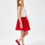 Kırmızı Tek Omuzlu Fiyonk Detaylı Etek Crop Kız Çocuk İkili Takım - Luisa
