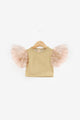 Gold Tulle Sleeves Glittery Girls Crop Top