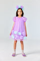 Lilac Short Sleeve Pompom Skirted Girl's Dress - Lavonne