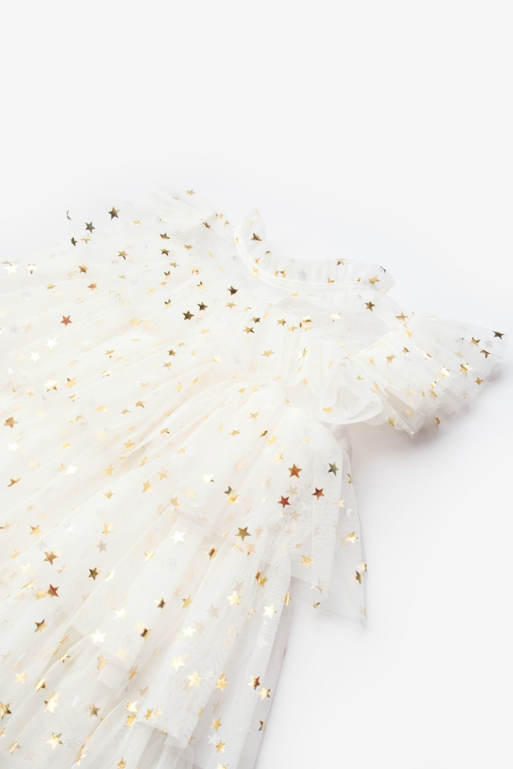 Ekru Yıldızlı Katlı Kız Çocuk Tül Elbise - Essie