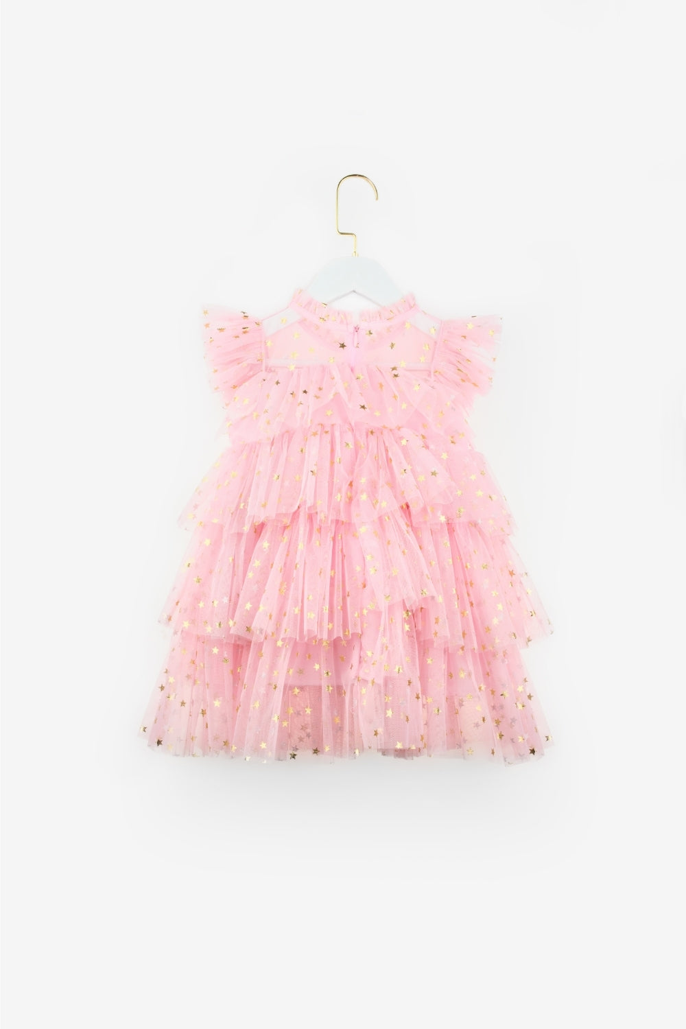 Pembe  Yıldızlı Katlı Kız Çocuk Tül Elbise - Essie