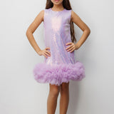 Lila Etek Ucu Tüllü Pullu Kız Çocuk Elbise - Evie