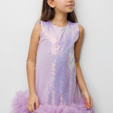 Lila Etek Ucu Tüllü Pullu Kız Çocuk Elbise - Evie