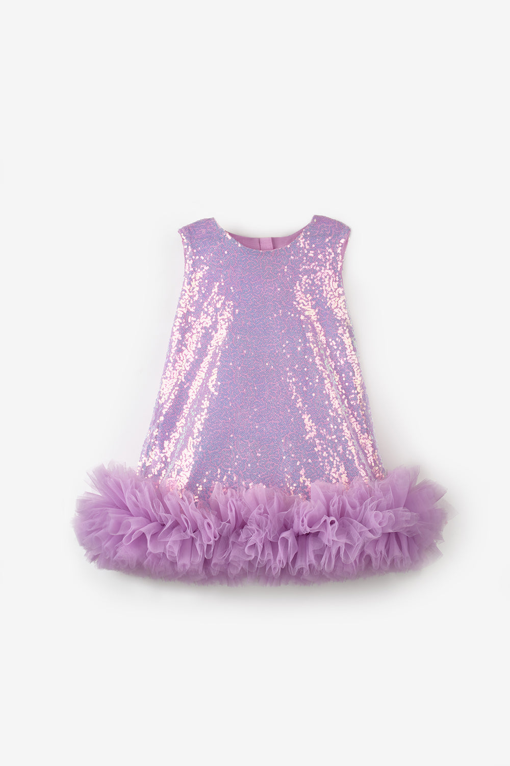 Lila  Etek Ucu Tüllü Pullu Kız Çocuk Elbise - Evie