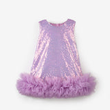 Lila  Etek Ucu Tüllü Pullu Kız Çocuk Elbise - Evie