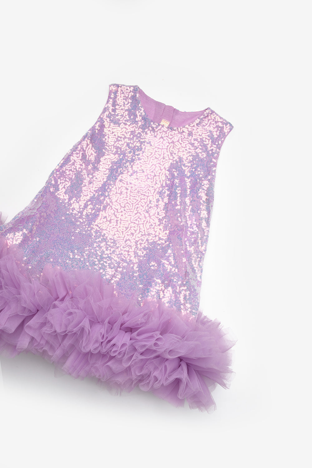 Lila  Etek Ucu Tüllü Pullu Kız Çocuk Elbise - Evie