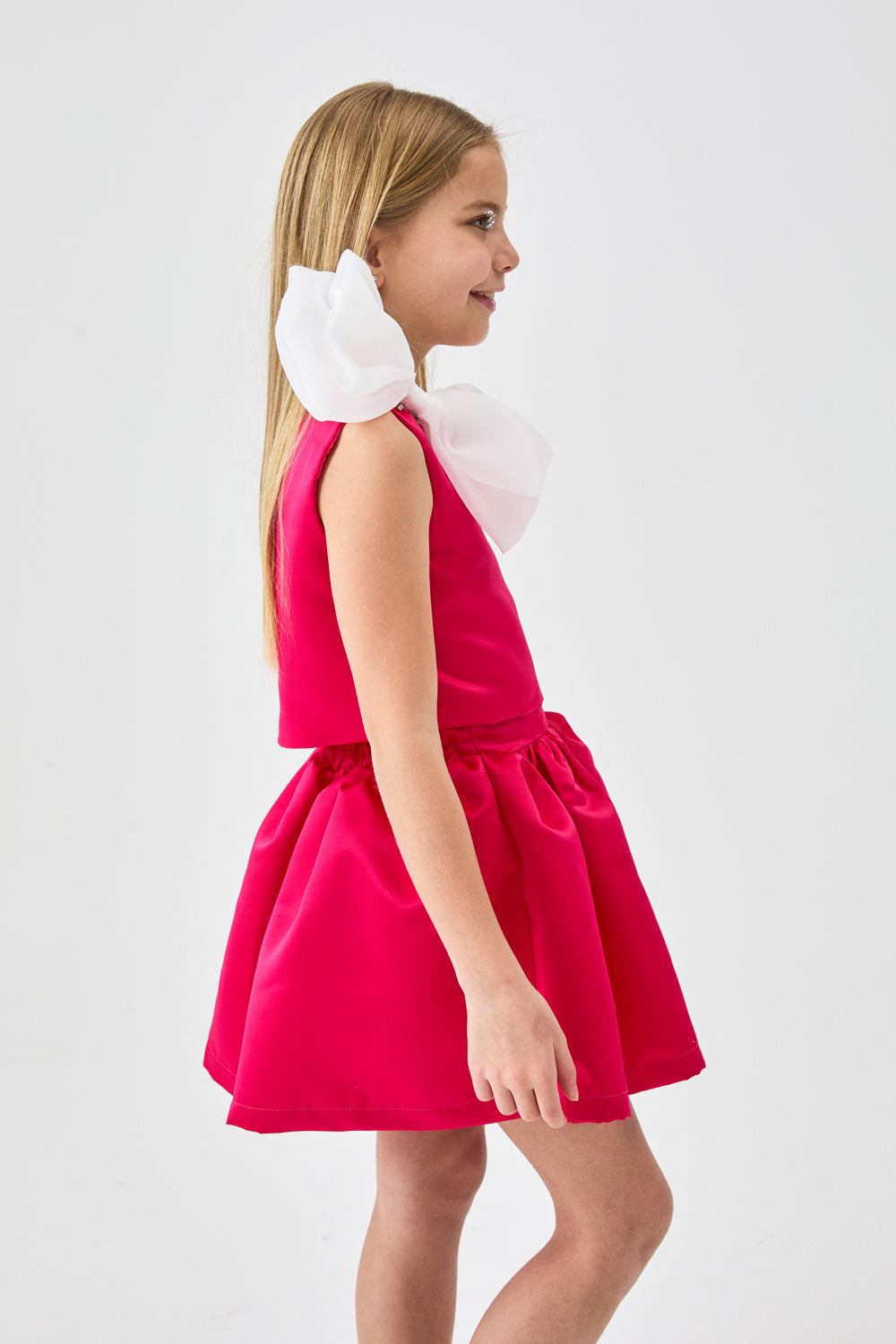 Fuşya Organze Fiyonklu Kız Çocuk İkili Takım - Gale