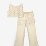 Krem  Örme Kız Çocuk Crop Pantalon İkili Takım - Edna