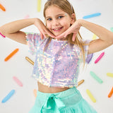 Lila  Pullu Kız Çocuk Crop