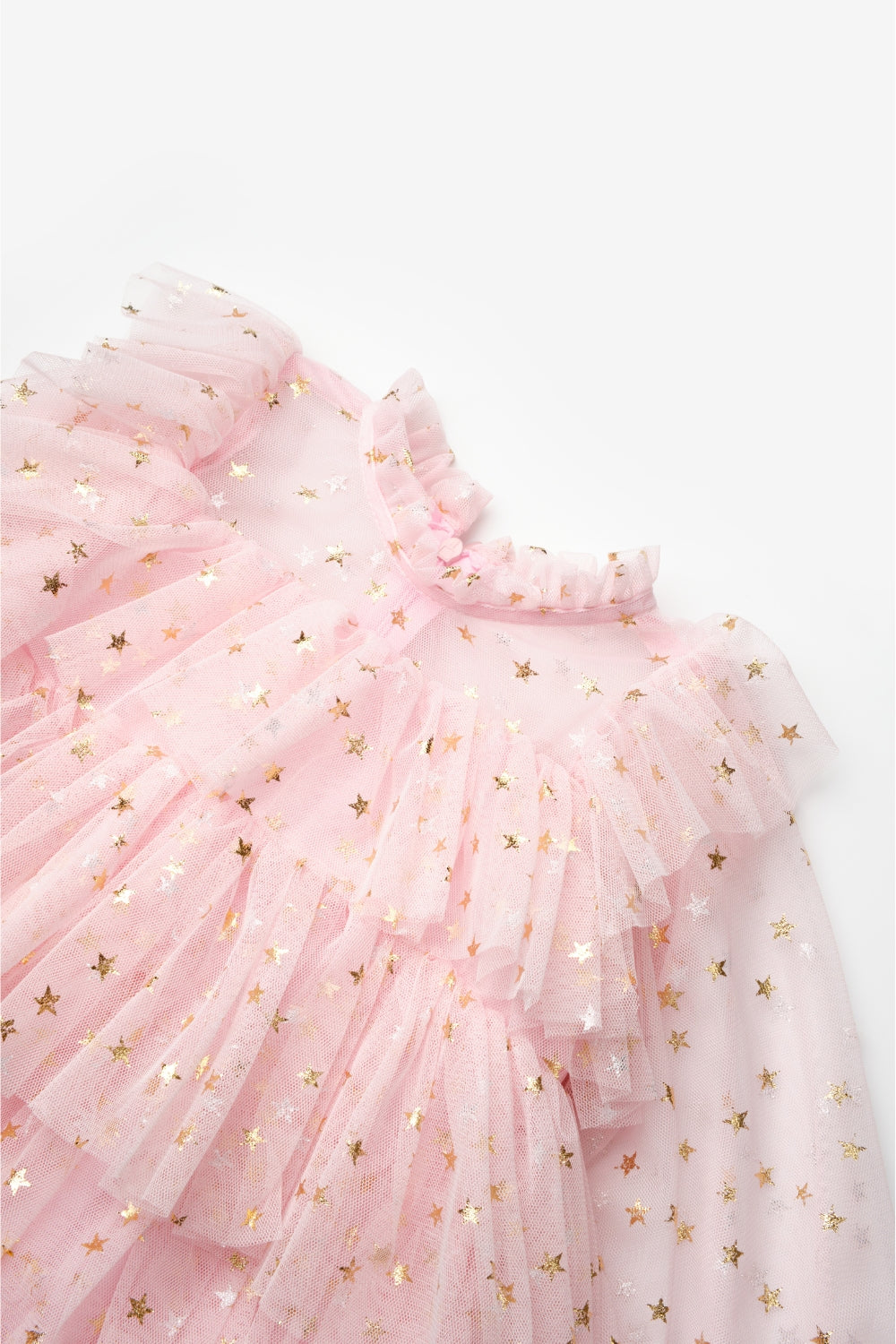 Pembe Yıldız Desenli Katlı Kız Çocuk Elbise - Felicia
