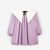 Lila  Uzun Kollu Yaka Detaylı Simli Kız Çocuk Elbise - Maya