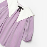 Lila  Uzun Kollu Yaka Detaylı Simli Kız Çocuk Elbise - Maya