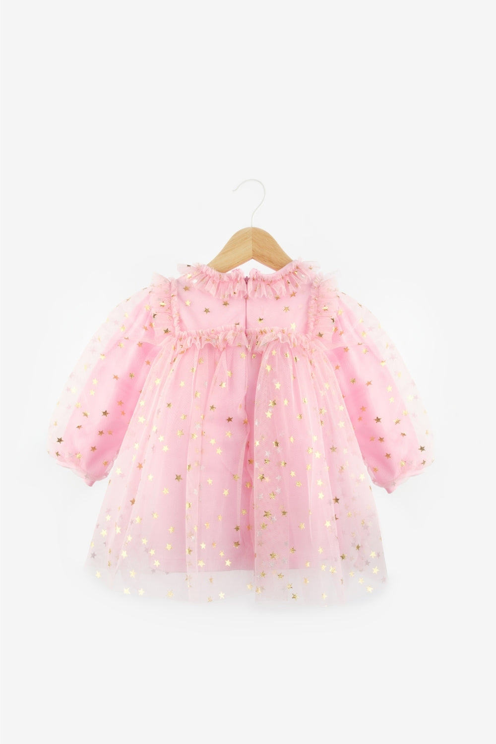 Pembe  Yıldız Detaylı Kız Bebek Tül Elbise - Vanessa