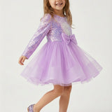 Lila Pullu Grenli Fiyonk Detaylı Kız Çocuk Elbise - Irene